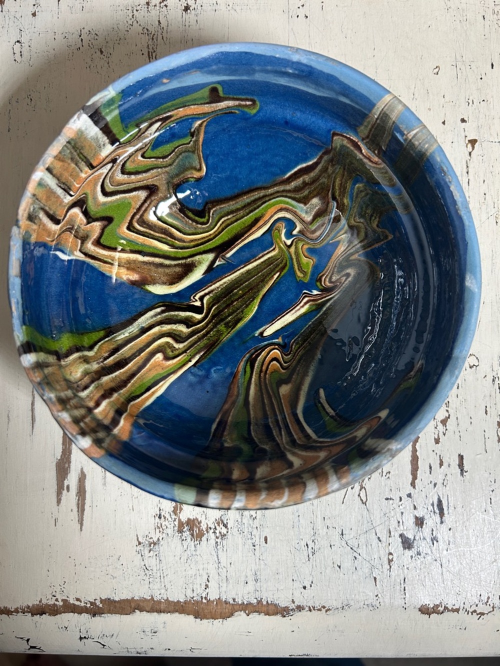 Blue Marbled Pottery Bowl
